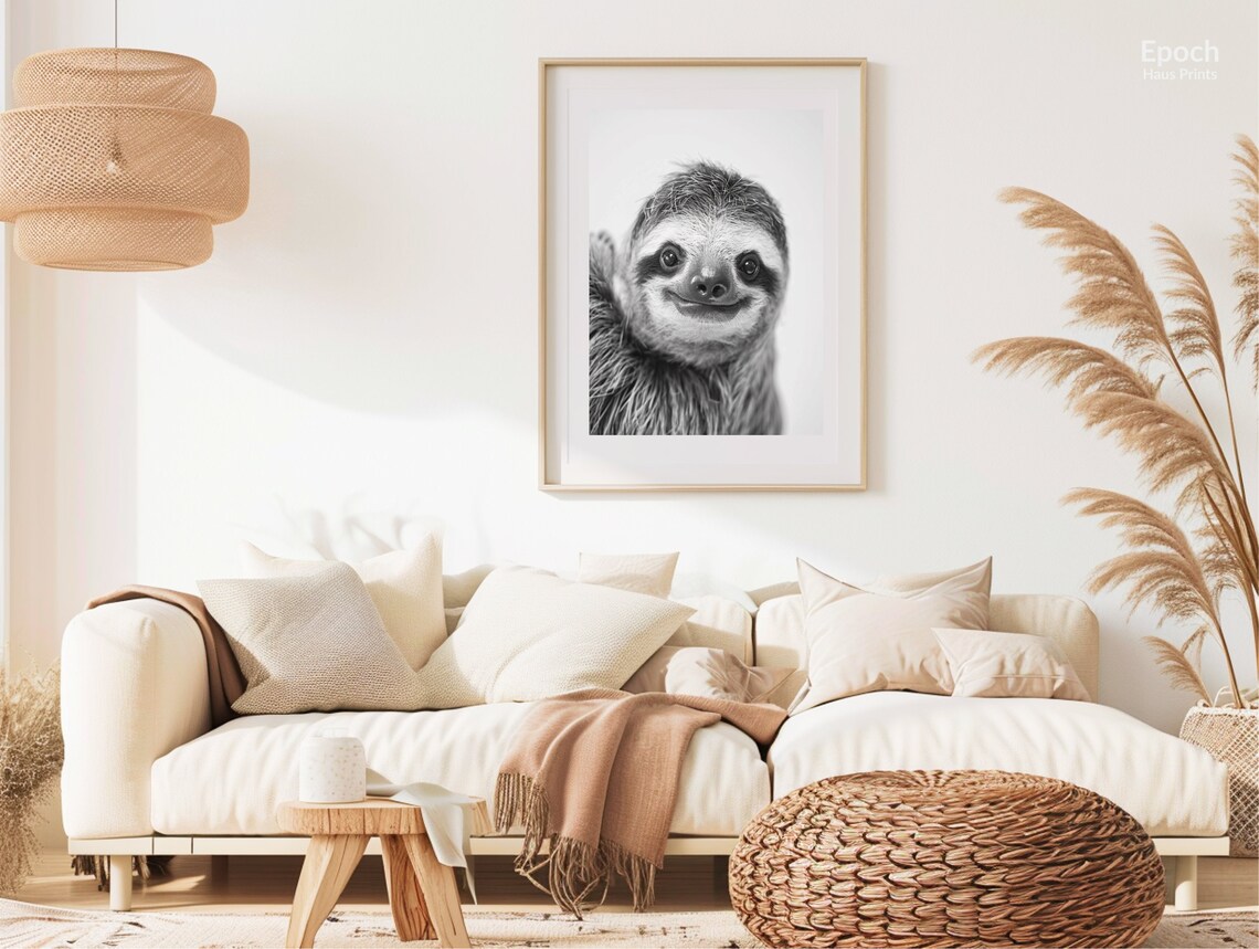 Smiling Sloth Black And White Wildlife Photo - Image 3