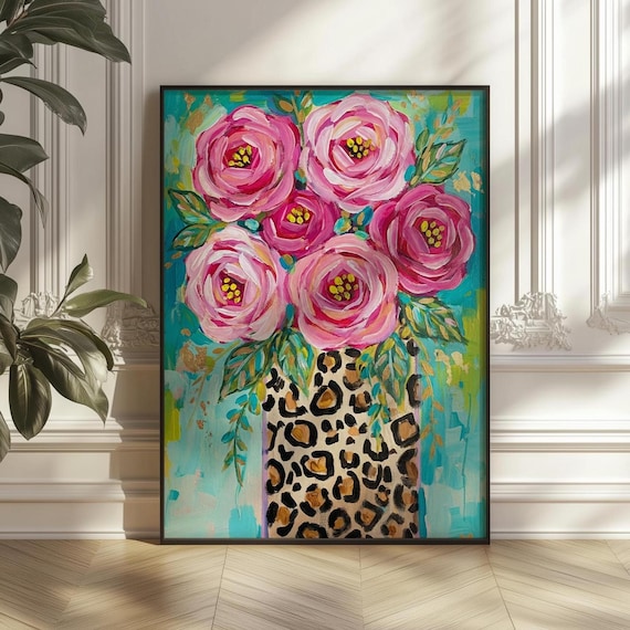 Pink Roses, Maximalist Floral Art Print