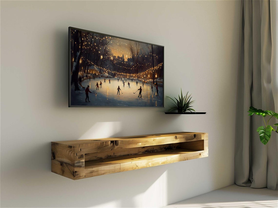 Ice Skaters On Rink Under Glowing String Lights At Night Winter Poster - Image 5