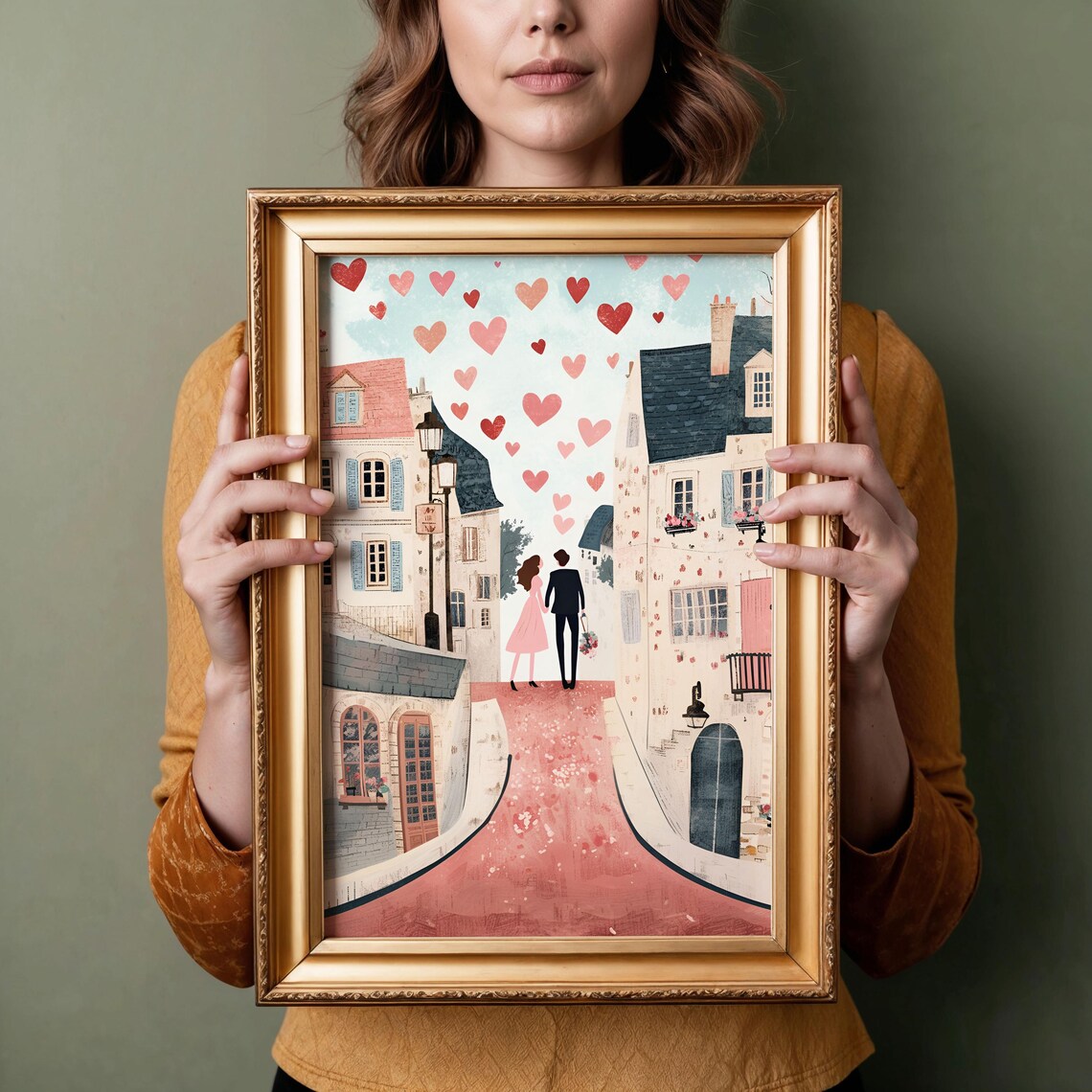 Romantic Couple Floating Hearts European Street Valentine Poster - Image 2