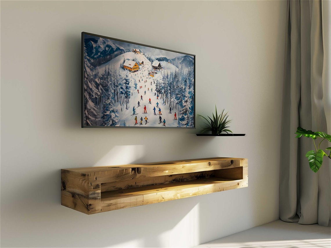 Ski Resort Busy Slopes Alpine Lodge Snowy Pines Winter Art Poster - Image 4