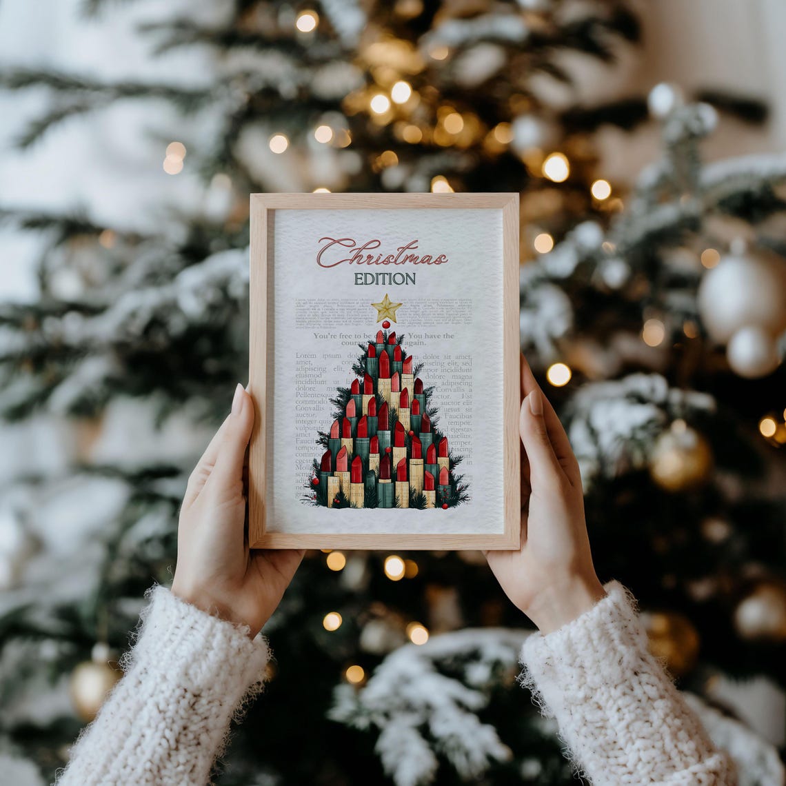 Christmas Edition Red Lipstick Tree Newspaper Style Girly Art Poster - Image 2