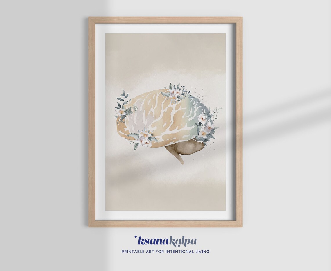 Floral Brain Watercolor Anatomical Art Botanical Study Poster