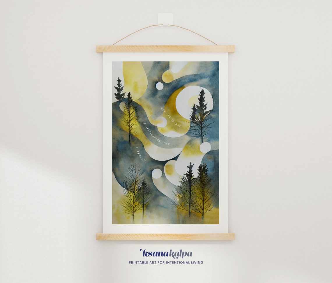 Healing Is Not a Destination Moonlit Forest Watercolor Poster - Image 3