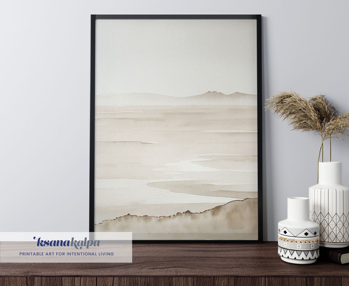 Neutral Beige Abstract Landscape Minimalist Japandi Wall Poster - Image 2
