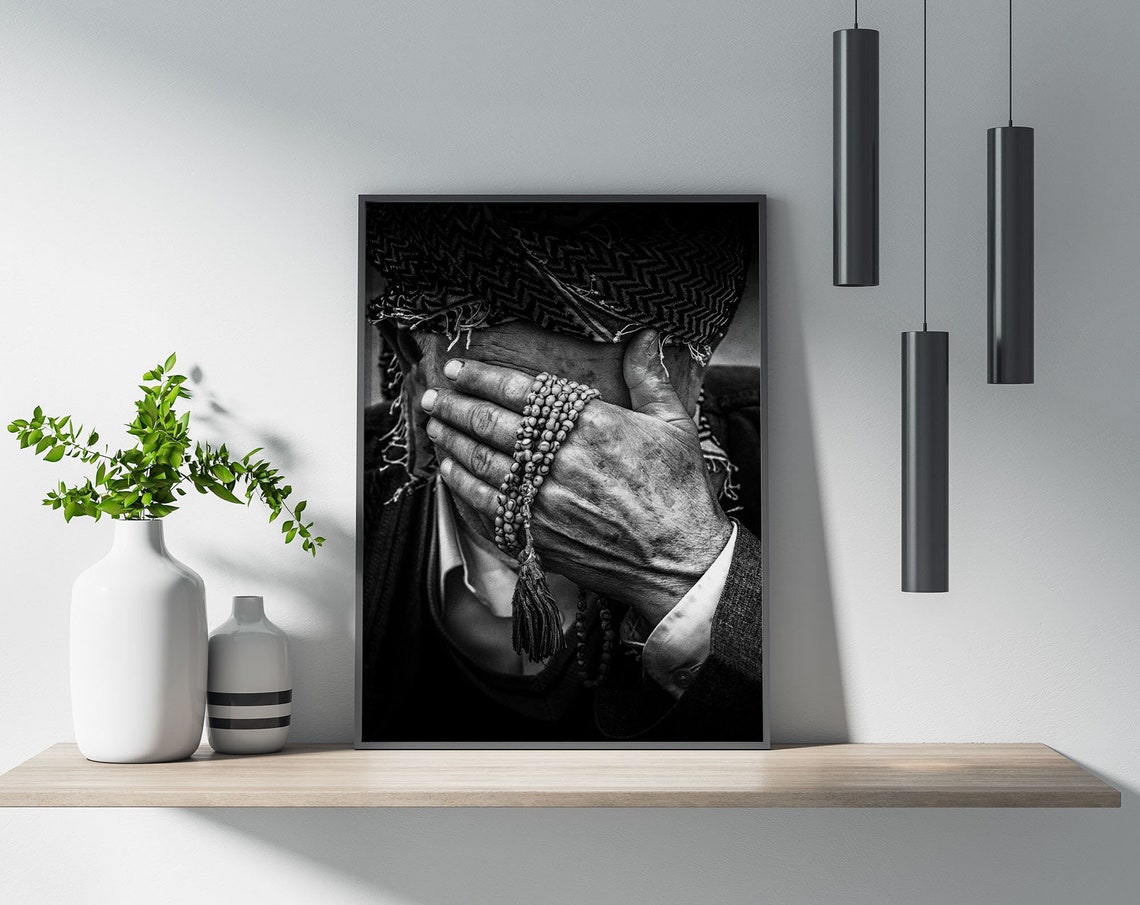 Black And White Portrait Prayer Beads Headscarf Photo Poster