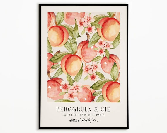 Peach Print Fruit Market Print Housewarming Gifts Fruit Wall Art Kitchen Prints Kitchen Prints