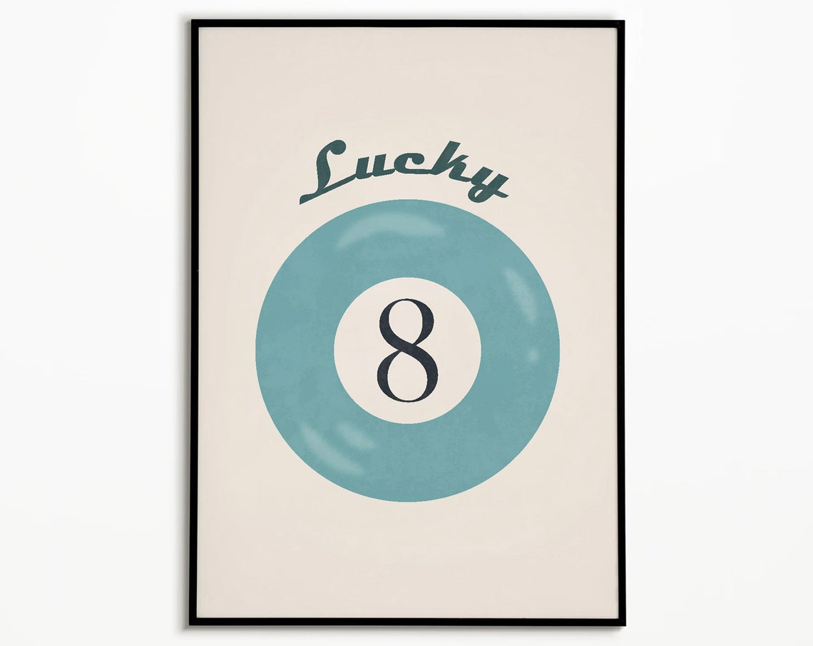 Lucky Teal Eight Ball Retro Minimalist Poster Art Decor Gift