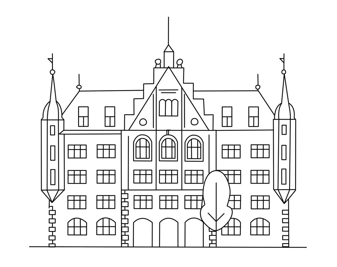 Custom Historic Building Line Drawing Personalized House Sketch Portrait Poster