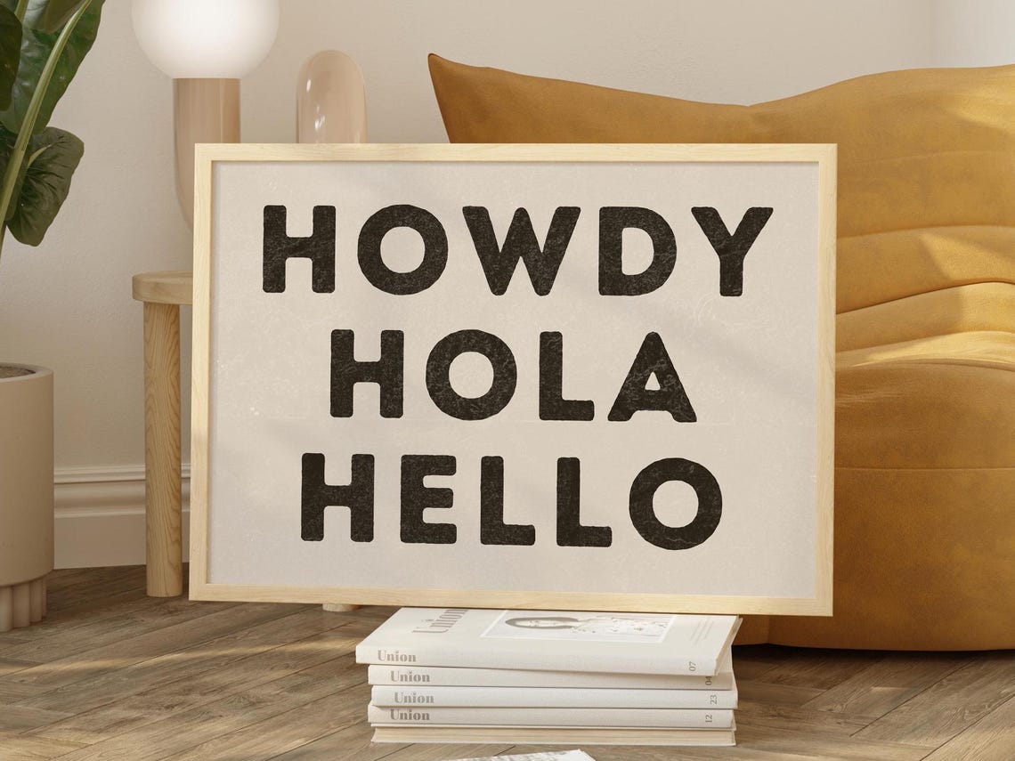 Howdy Typography Art Black Decor Western Wall Art Modern Design Poster Southern Home Art Type Design Ranch Wall Spanish Hola Decor