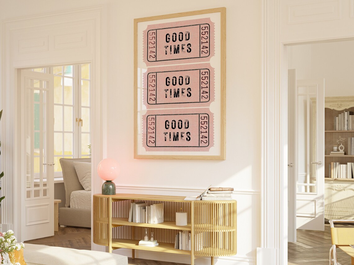 Good Times Pink Retro Ticket Stub Poster for Bar Cart Display - Image 3