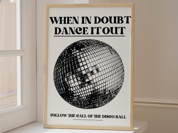 Kitchen Disco Print Kitchen Poster Foodie Gift Black And White Poster Art Wall Decor Dance Disco Ball Housewarming Mid Century Birthday Gift