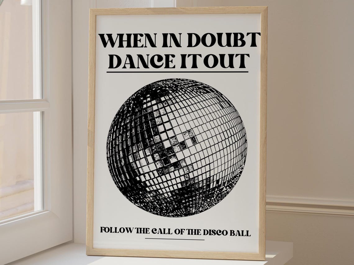 Kitchen Disco Print Kitchen Poster Foodie Gift Black And White Poster Art Wall Decor Dance Disco Ball Housewarming Mid Century Birthday Gift
