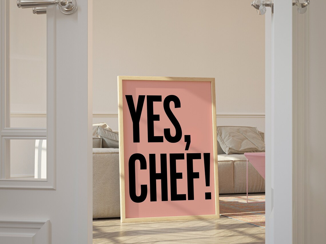 Yes, Chef! Pink Background Bold Typography Minimalist Kitchen Quote Poster - Image 2