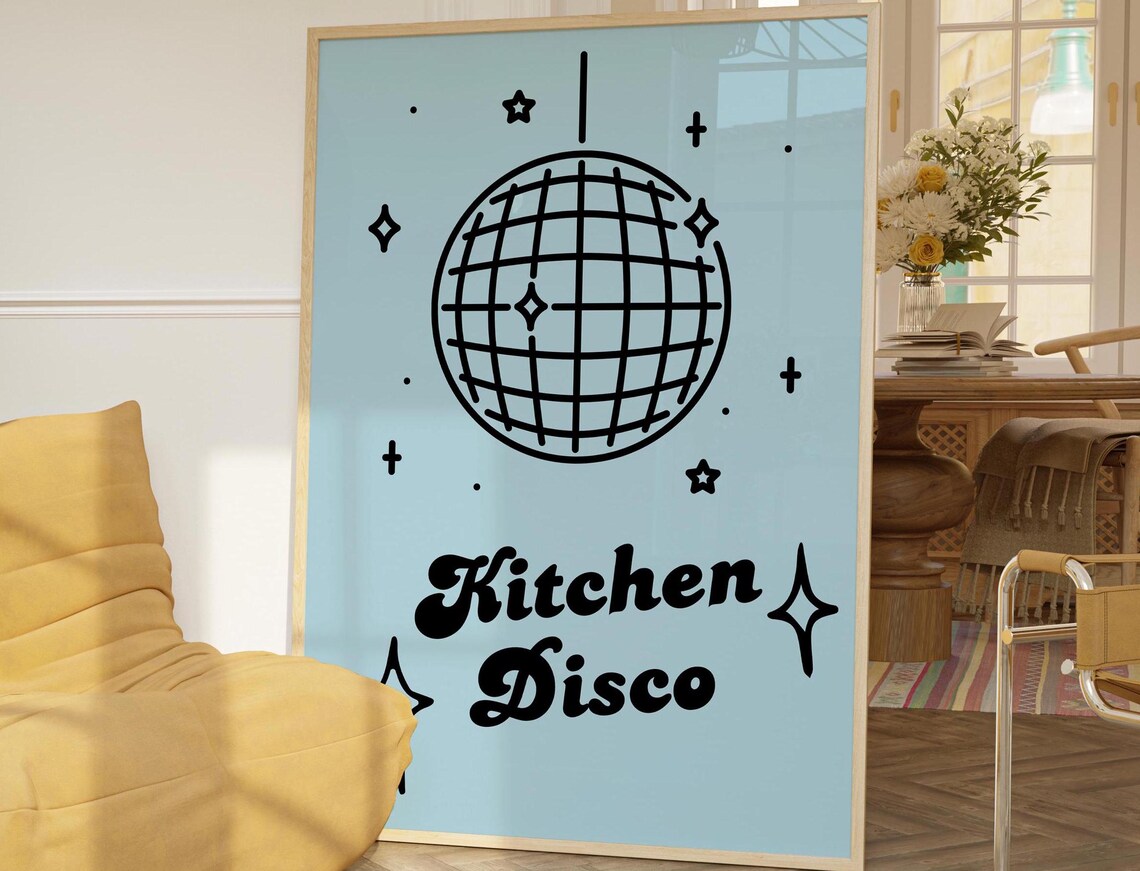 Kitchen Disco Poster, Mid Century Foodie Gift