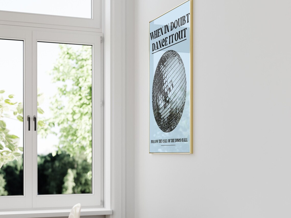 When in Doubt Dance It Out Disco Ball Quote Poster in Sky Blue - Image 3