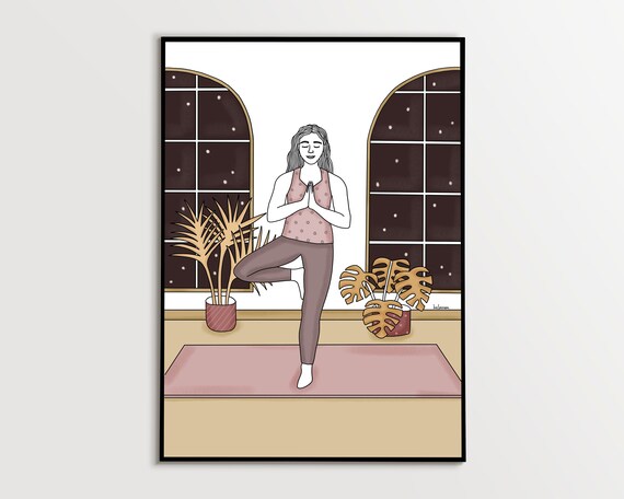 Yoga Wall Art Yoga Wall Decor Tree Pose Yoga Wall Art Tree Pose Art Print Tree Pose Illustration Yoga Illustration Yoga Art Yogi Gift