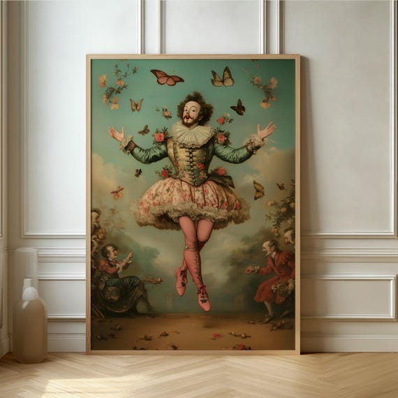 Whimsical Butterfly Jester Poster Enchanting Colorful Art Print Combining Victorian Elegance And Playful Nature For Unique Decor
