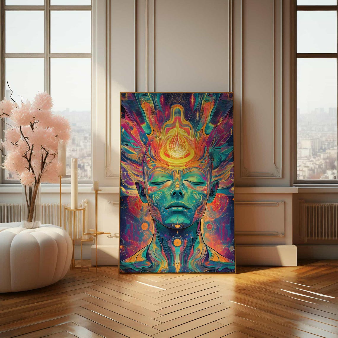 Cosmic Crowned Head Psychedelic Bold Vibrant Modern Art Poster - Image 4