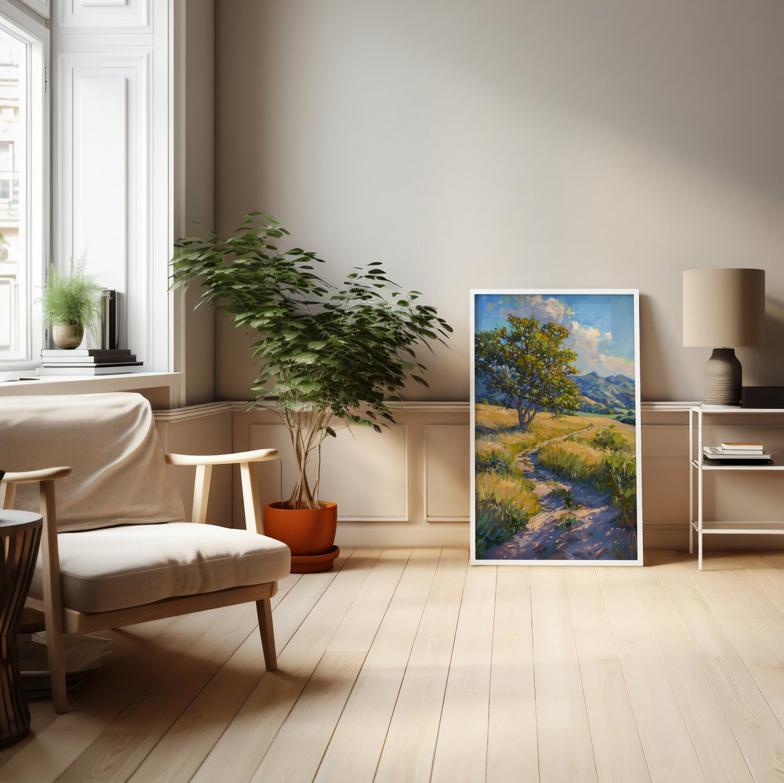 Sunlit Country Path Through Golden Meadow Summer Landscape Poster - Image 5
