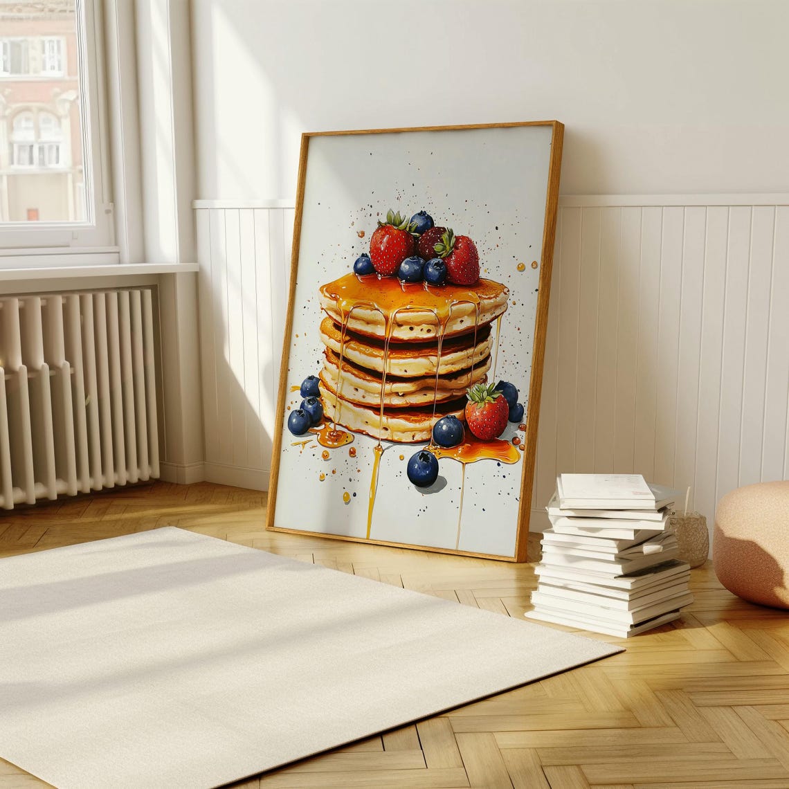 Delicious Pancake Stack With Berries And Dripping Syrup Food Poster - Image 5