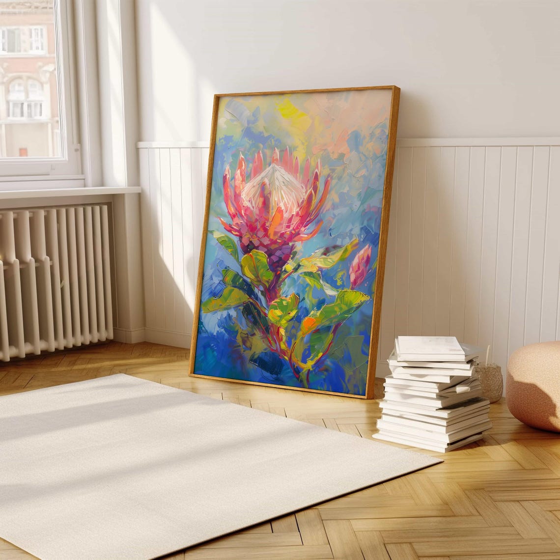 Pastel Pink King Protea Impressionist Soft Floral Art Poster - Image 5