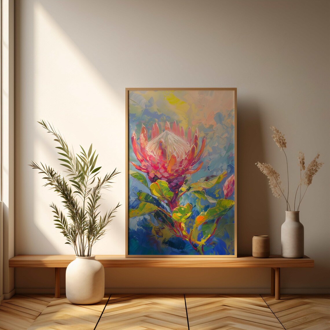 Pastel Pink King Protea Impressionist Soft Floral Art Poster - Image 3