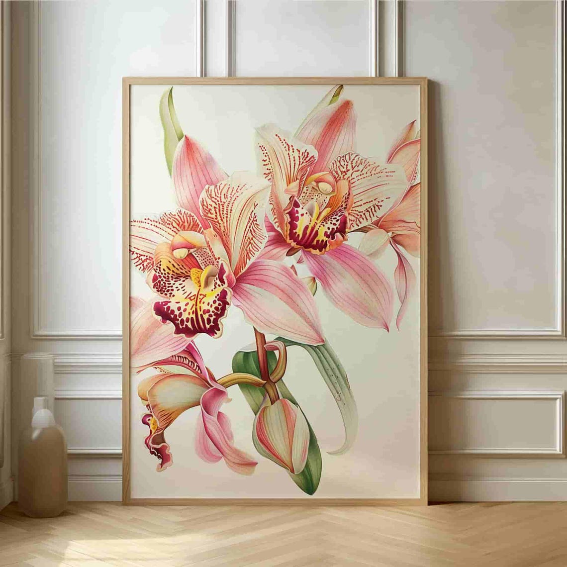 Blush Pink Orchid Botanical Illustration Elegant Wall Poster