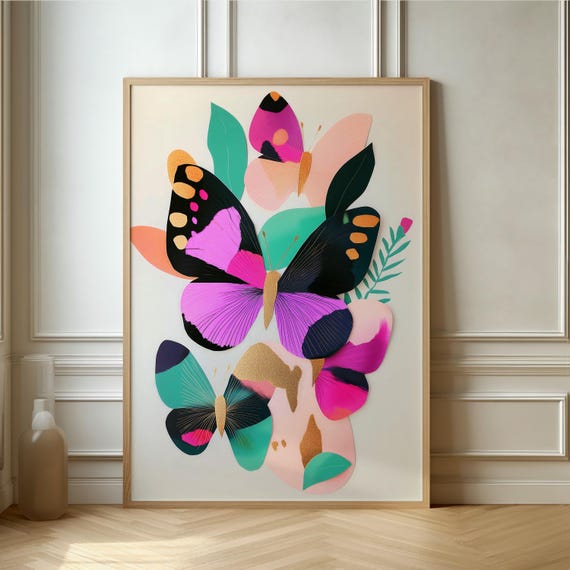 Colorful Butterfly Art Print Vibrant Modern Floral Poster Perfect For Nature Lovers And Contemporary Decor