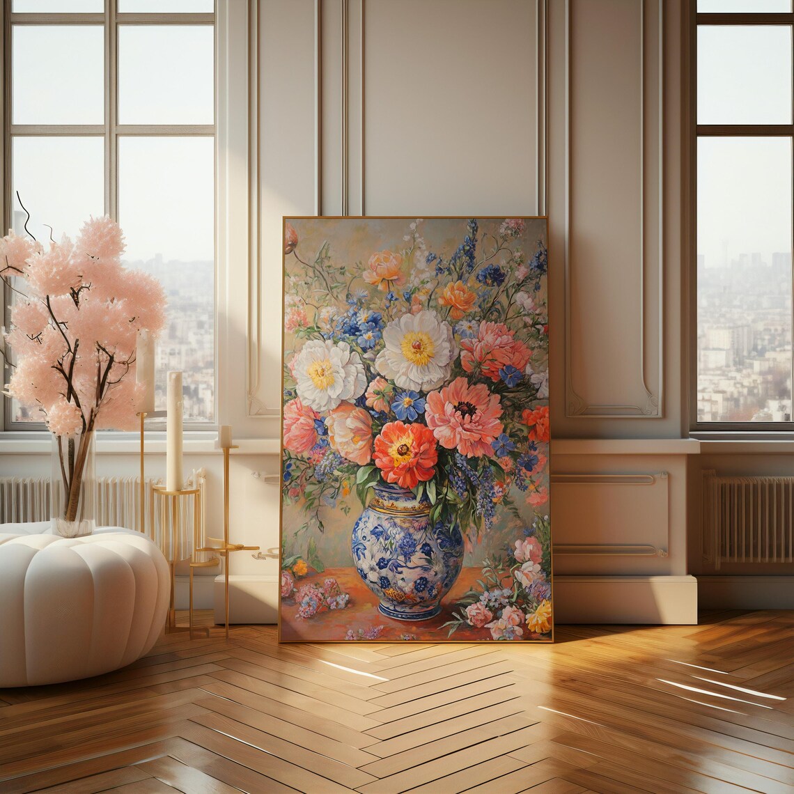 Wildflower Bouquet in Blue Porcelain Vase Dutch Still Life Poster - Image 4