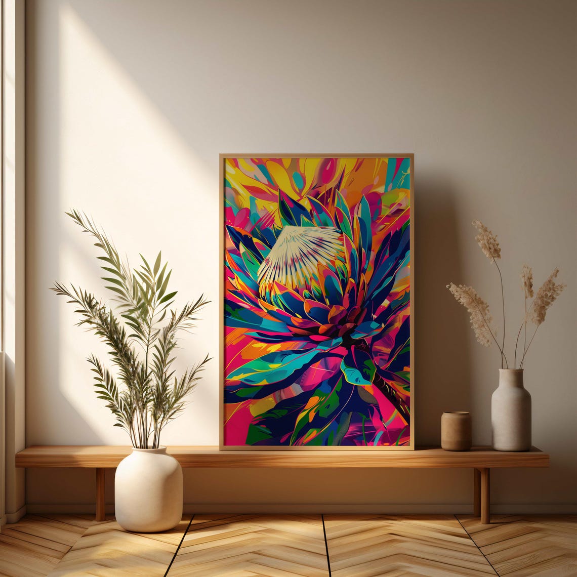 King Protea Bloom in Exploding Bold Rainbow Pop Art Color Poster - Image 3