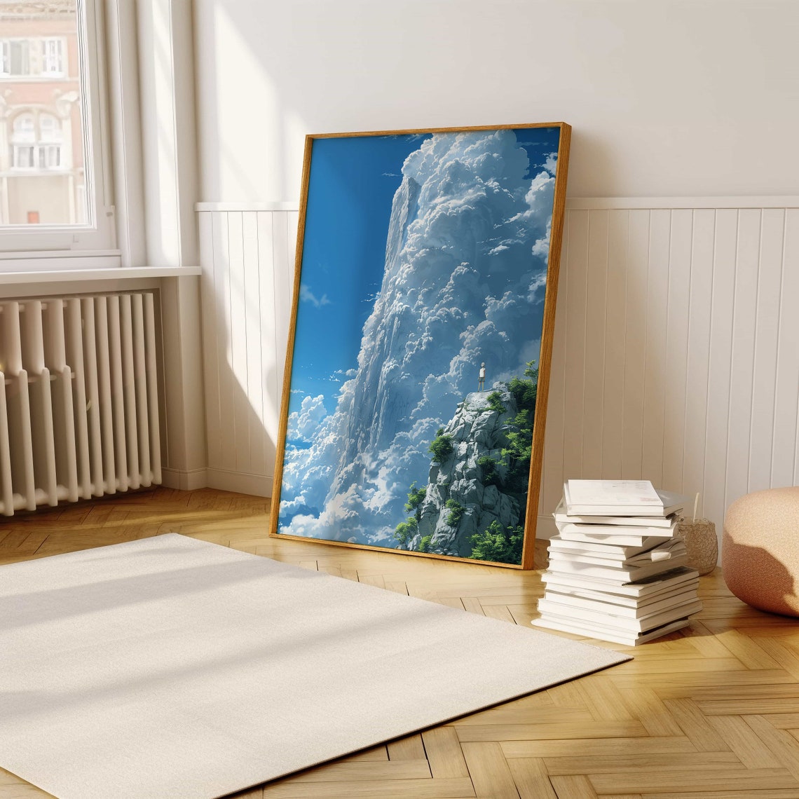 Dreamy Cloud Waterfall Cliffside Anime Sky Landscape Art Poster - Image 5