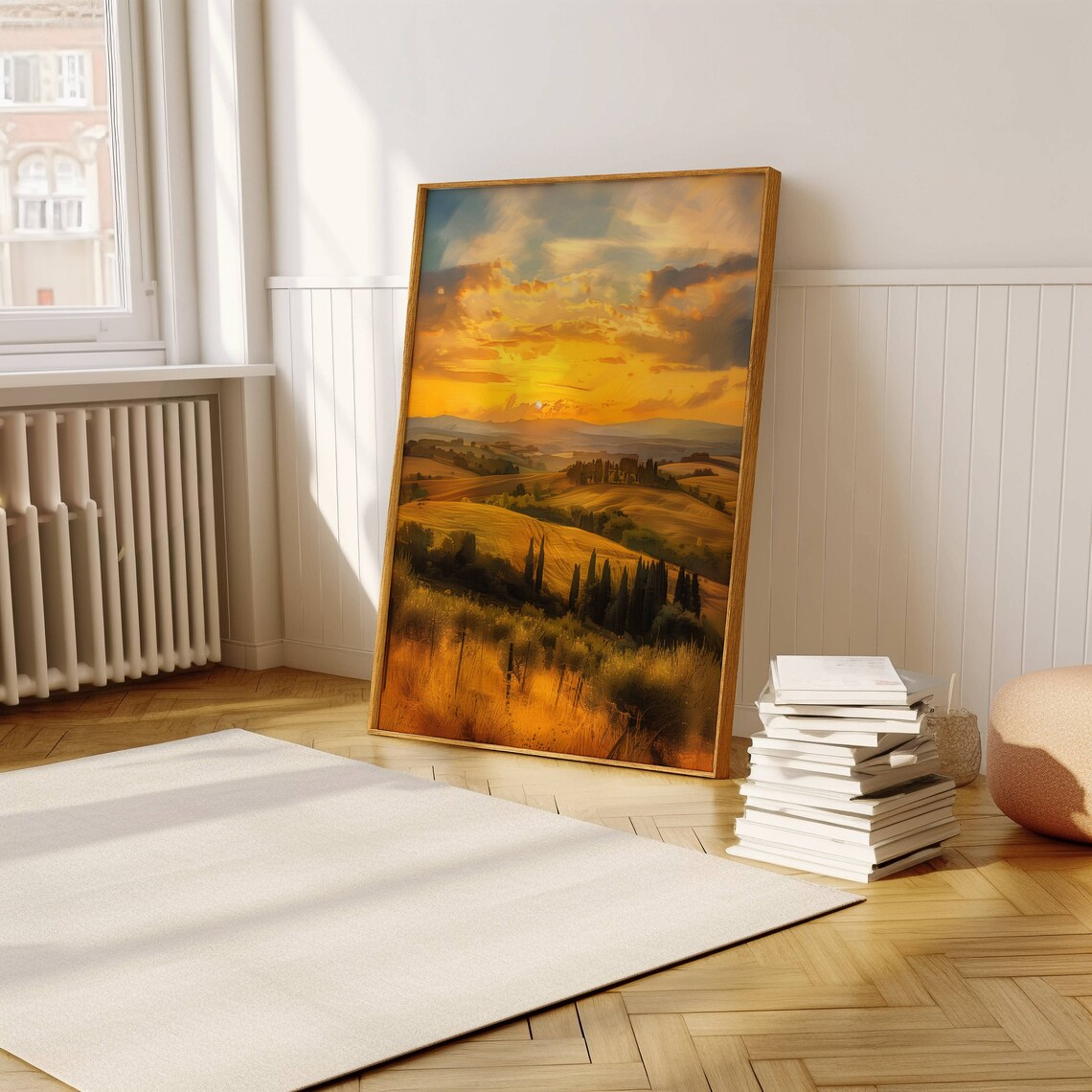 Tuscan Farmhouse at Sunset Among Cypress Trees and Hills Poster - Image 5