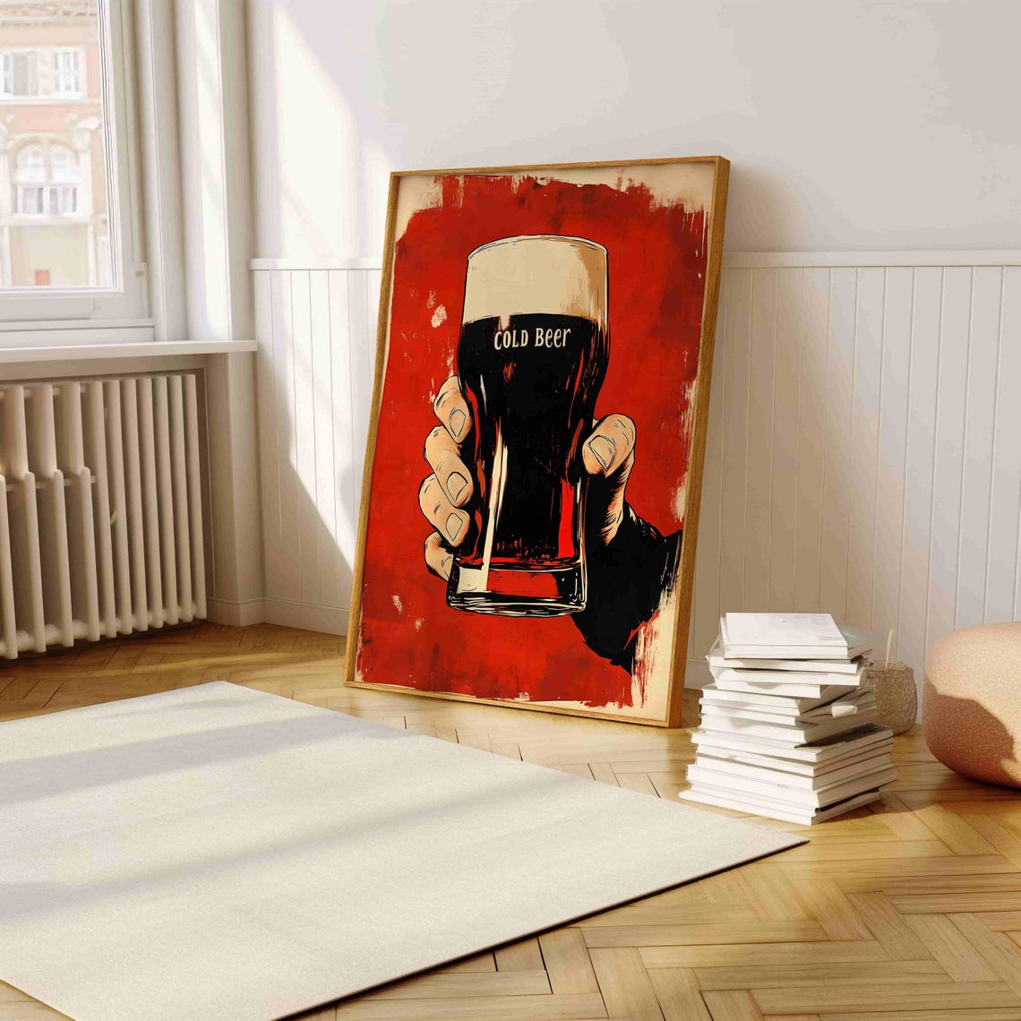 Retro Cold Beer Hand Holding Dark Pint Glass Vintage Bar Art Poster - Image 5
