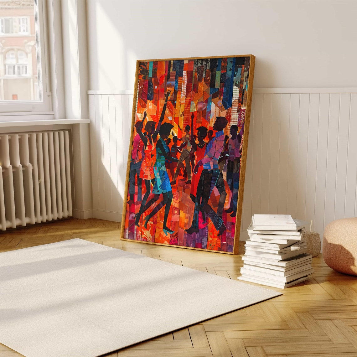 Energetic Dance Celebration Silhouettes Mosaic Collage Art Poster - Image 5