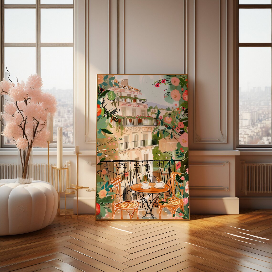 Charming Sunny French Terrace With Flowers And Coffee For Two Poster - Image 3
