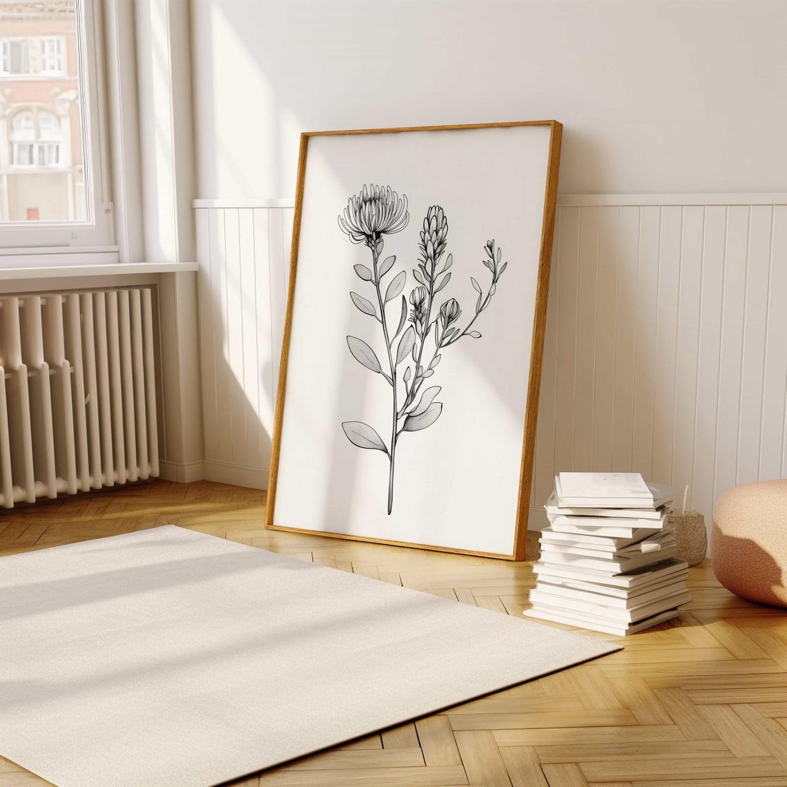 Protea Stems And Buds Pencil Sketch Black White Botanical Art Poster - Image 5