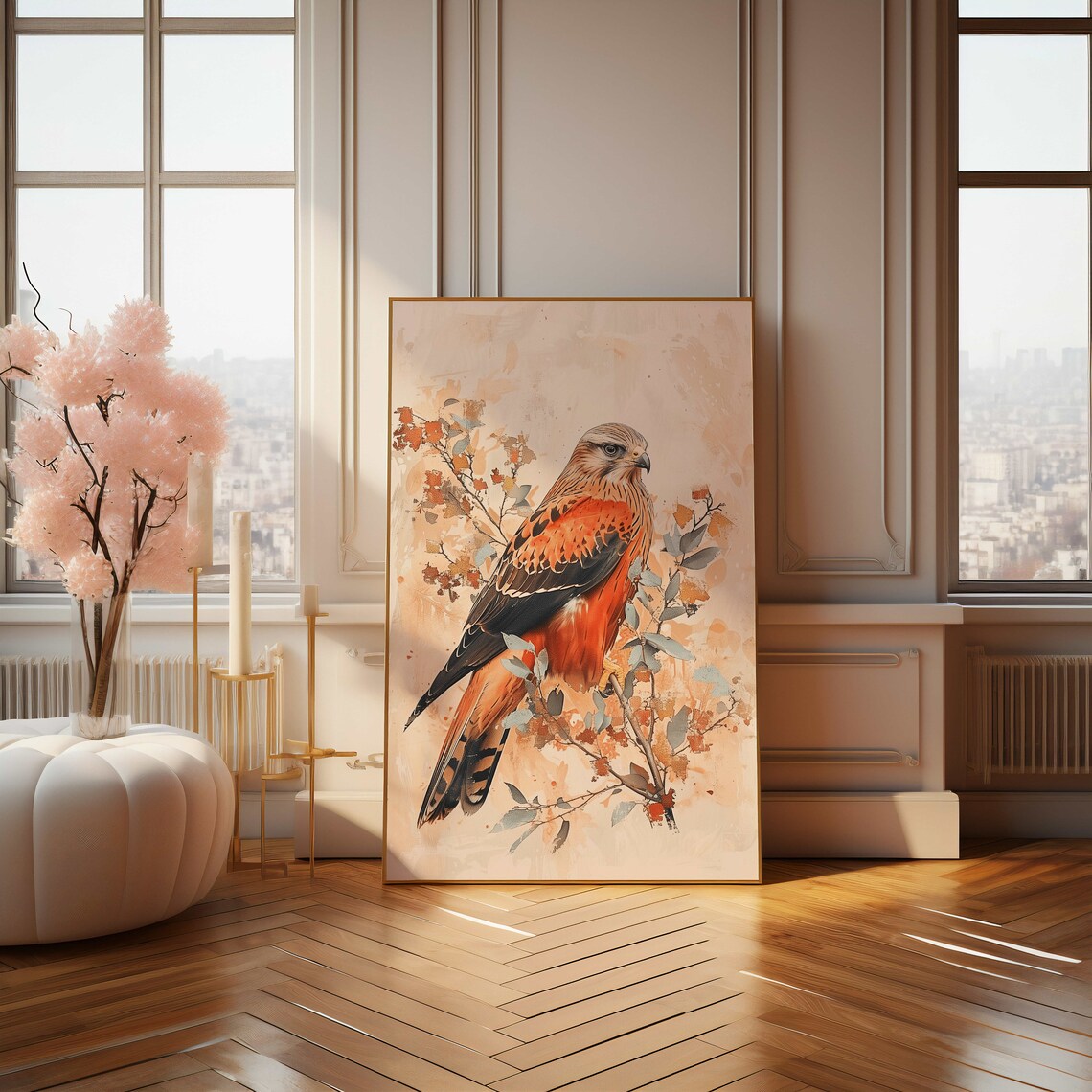 Majestic Hawk Perched On Autumn Branch Watercolor Painting Poster - Image 4