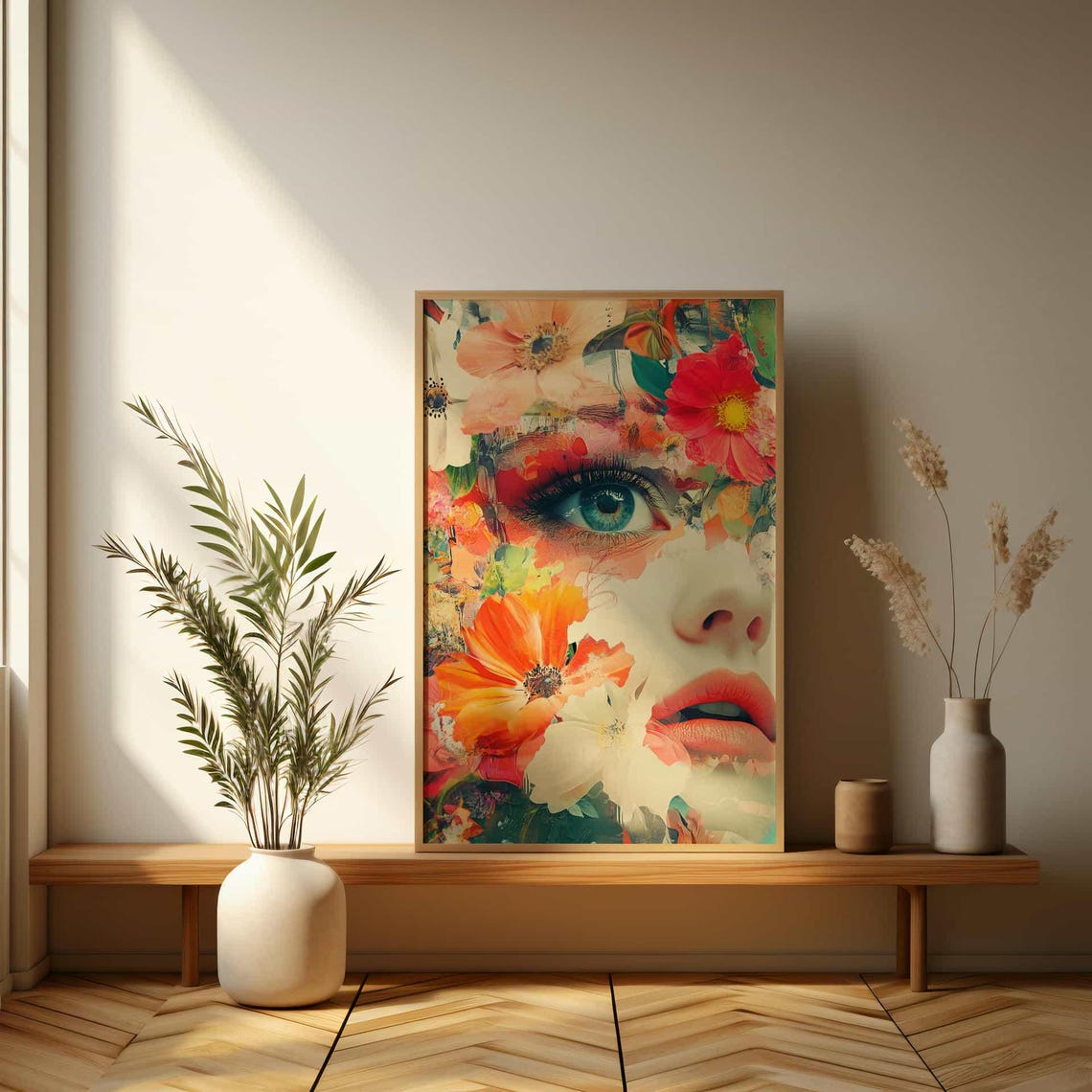 Floral Collage Woman Face Modern Abstract Portrait Art Poster - Image 3