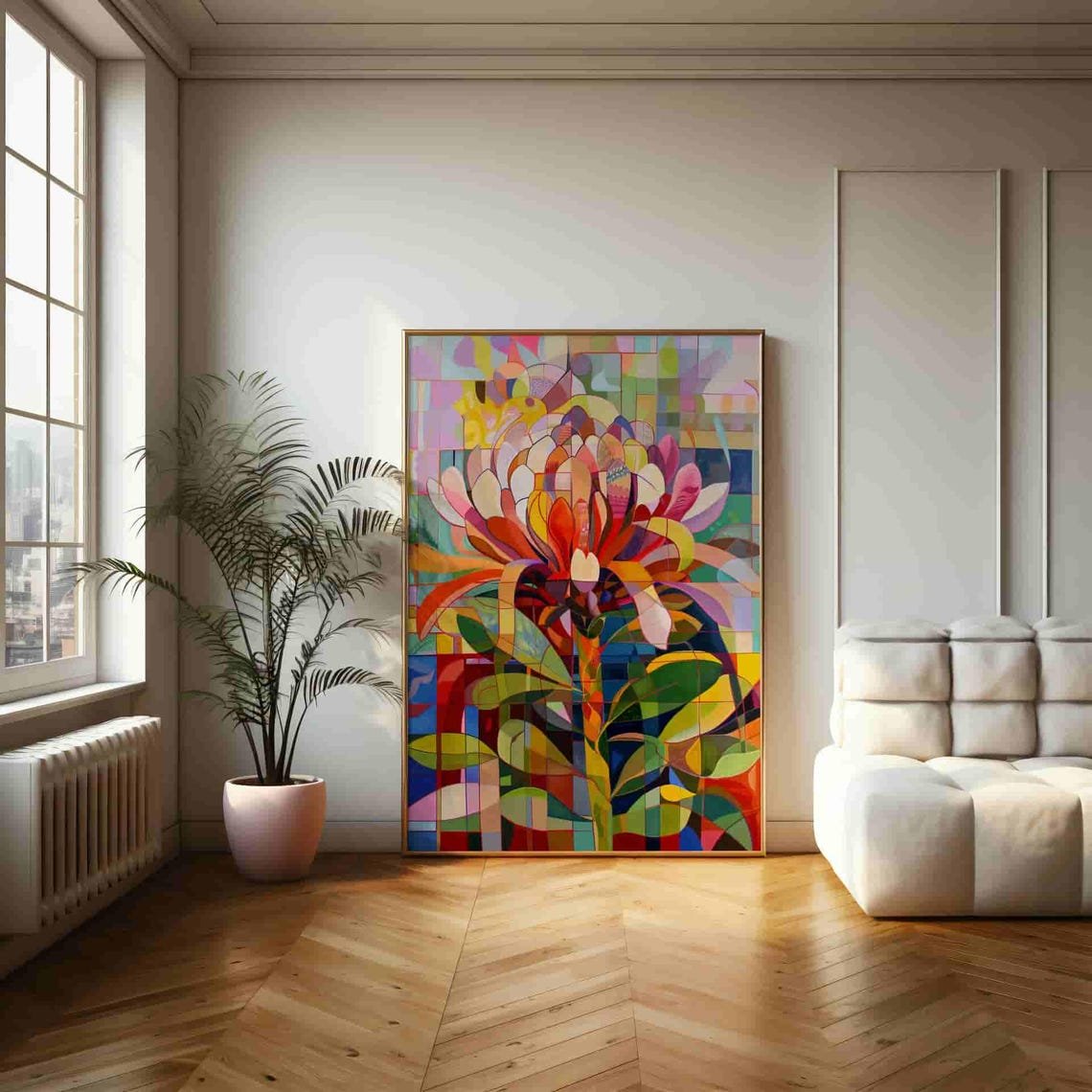 Geometric Mosaic Protea in Pastel Abstract Tile Pattern Art Poster - Image 2