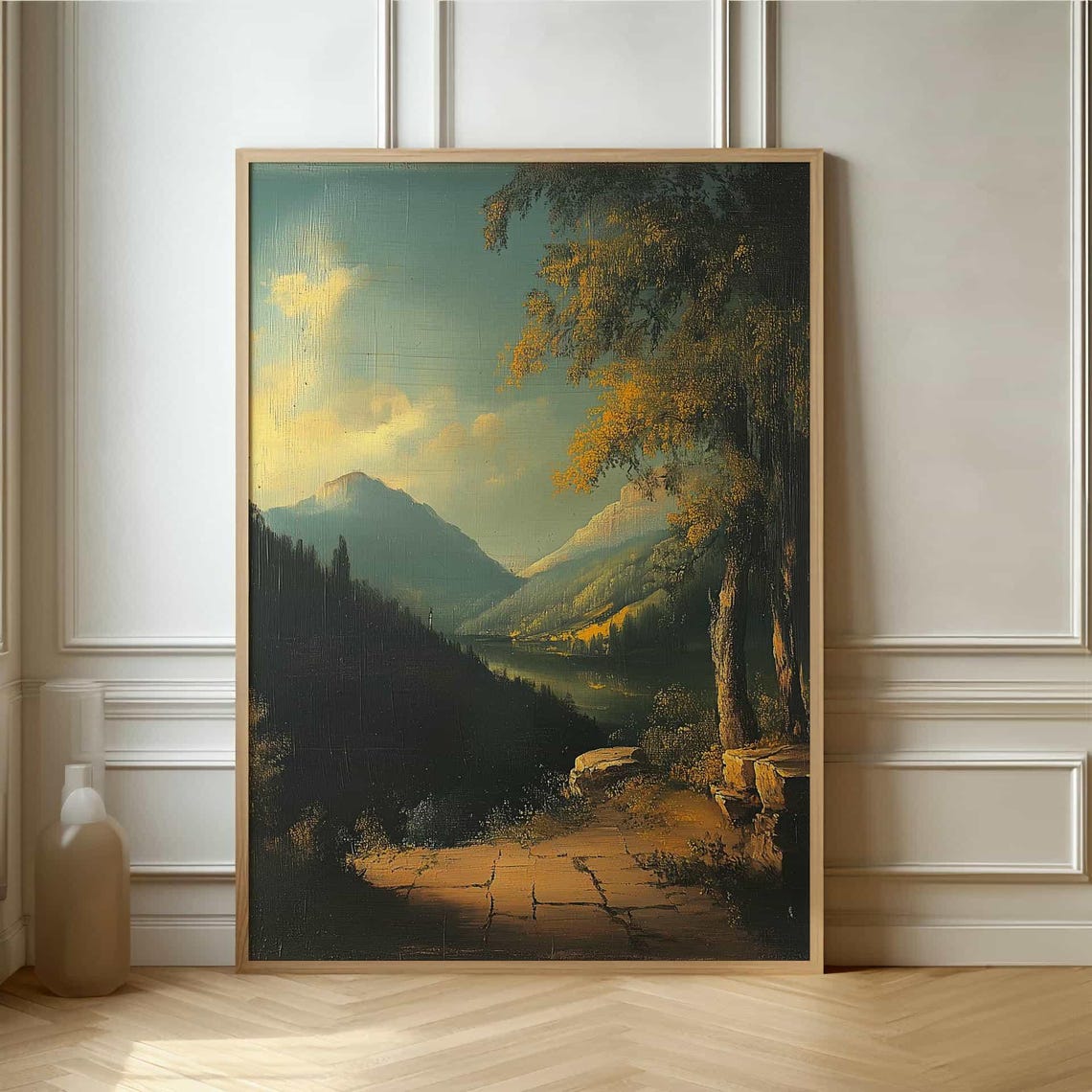 Tranquil Mountain View Poster Oil Painting Style Wall Art For Nature Lovers