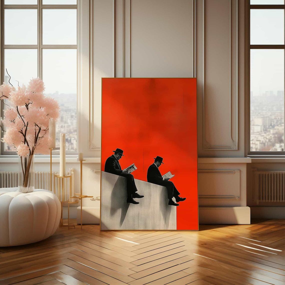 Retro Surrealism Men On Edge Living Room Art Print - Image 4