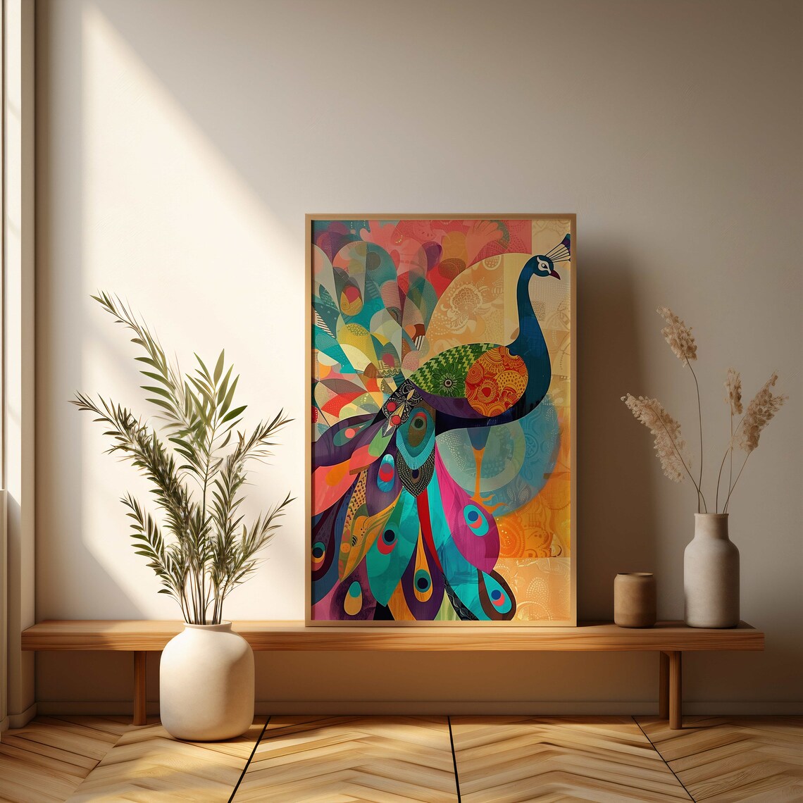 Peacock Abstract Art Print, Vibrant Home Decor - Image 3