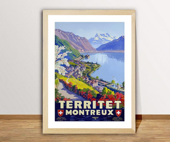 Territet Montreux Suisse Vintage Travel Poster Travel Art Print Gift Idea Wall Decor