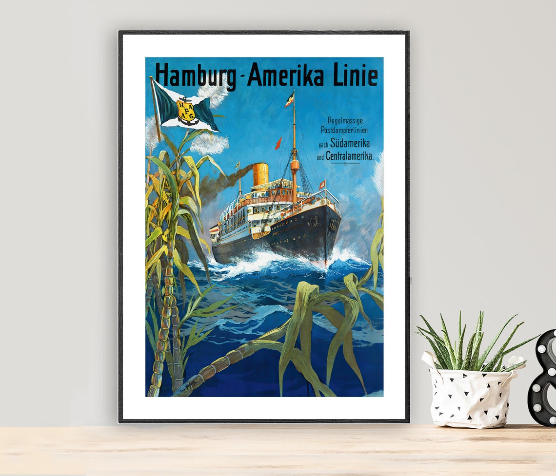 Hamburg Amerika Linie Ocean Liner South America Route Poster