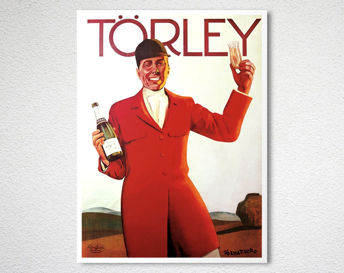 Torley Champagne Vintage Hungarian Advertising Poster Red Coat Art - Image 2