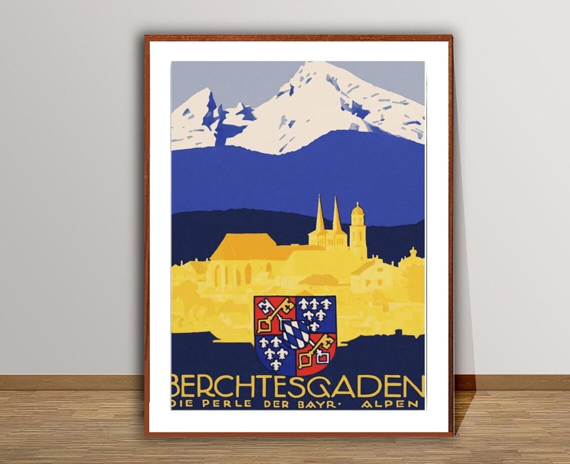 Berchtesgaden Bavarian Alps Coat of Arms Vintage Travel Poster - Image 2