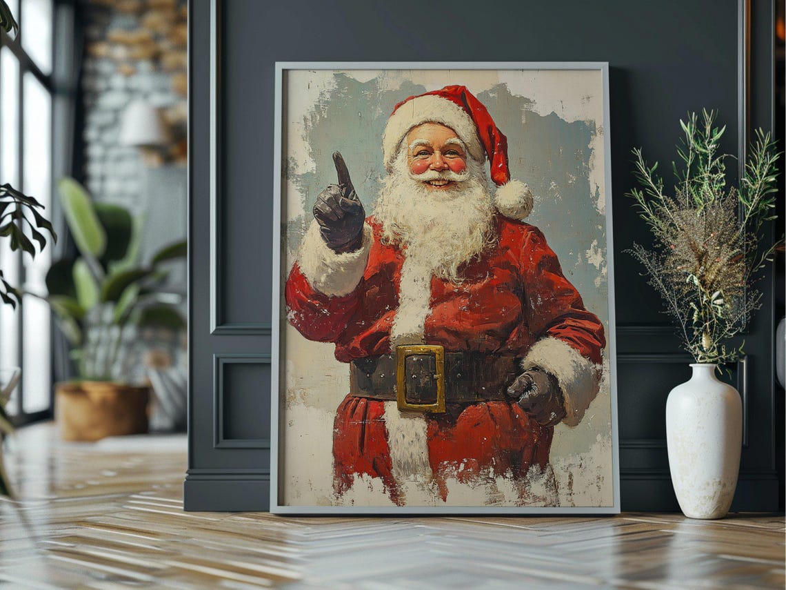 Retro Santa Claus Christmas Vintage Style Jolly Father Xmas Wall Art - Image 3