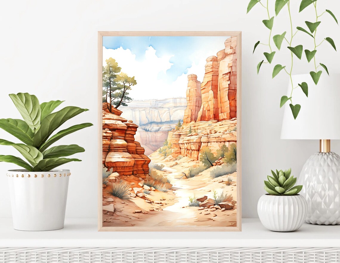 Red Rock Desert Canyon Trail Sandstone Spires Watercolor Poster - Image 2