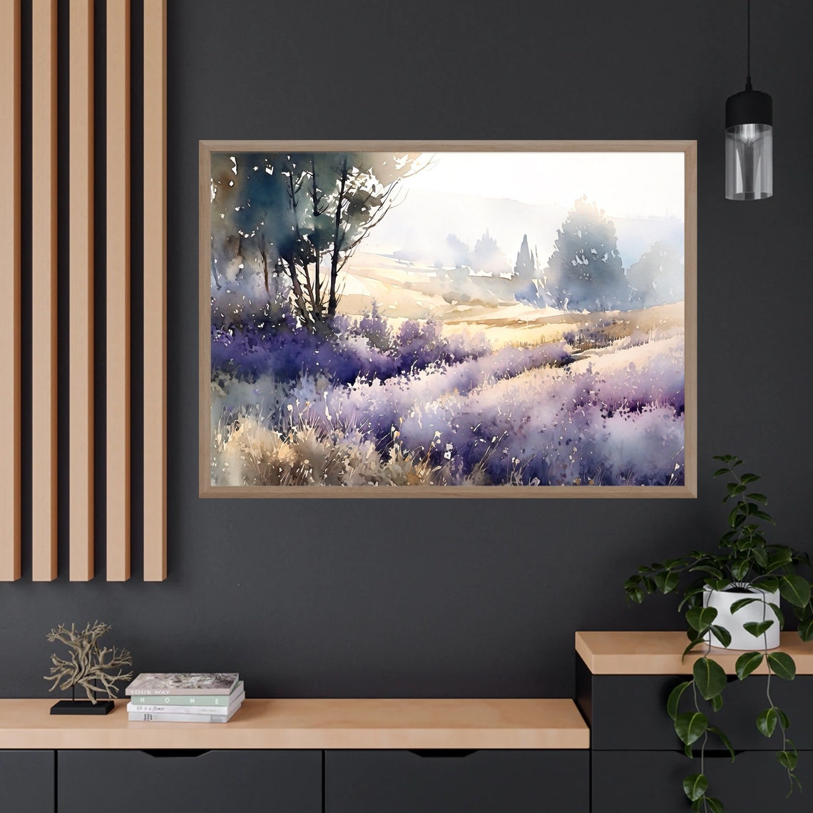 Lavender Field at Dawn in Soft Morning Mist Watercolor Poster - Image 4